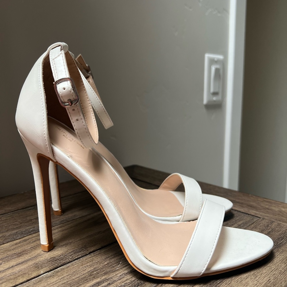PrettyLittleThing White Ankle Strap Heels